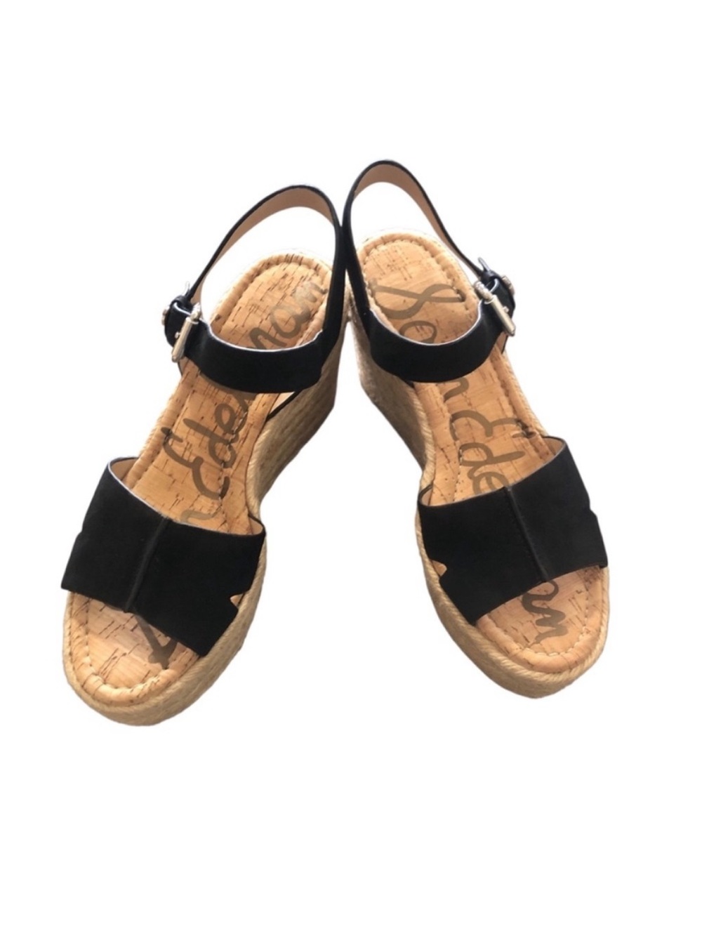 Sam Edelman Maura Seville Leather Black Espadrille Wedge Sandals 9 summertime